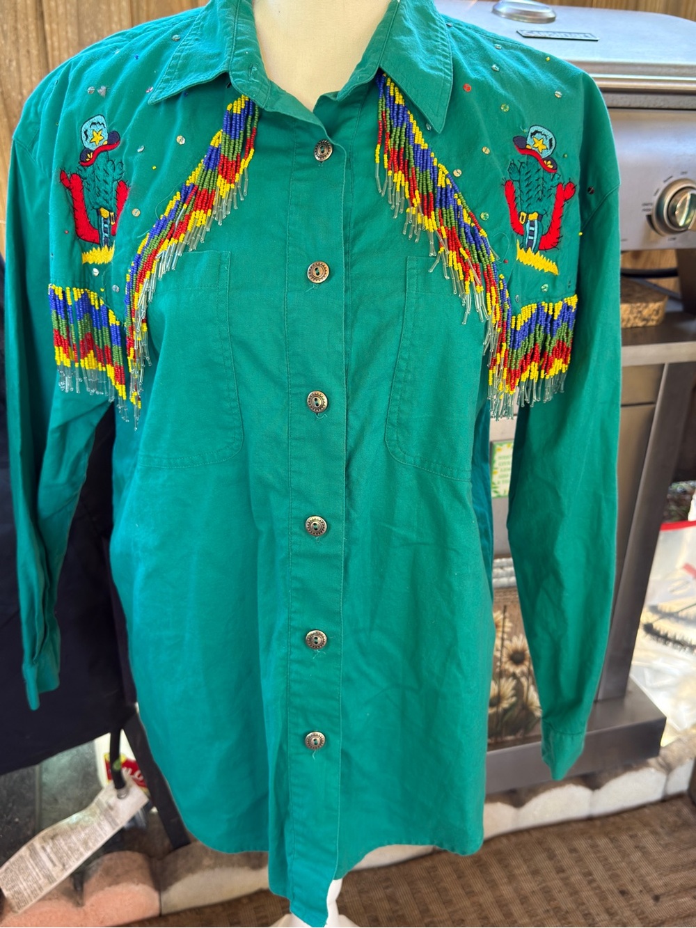 Vintage‎ Southwestern Western Beaded Fringe Shirt